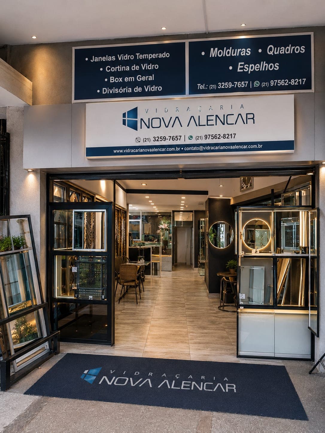 Fachada da loja Vidraçaria Nova Alencar no Catete